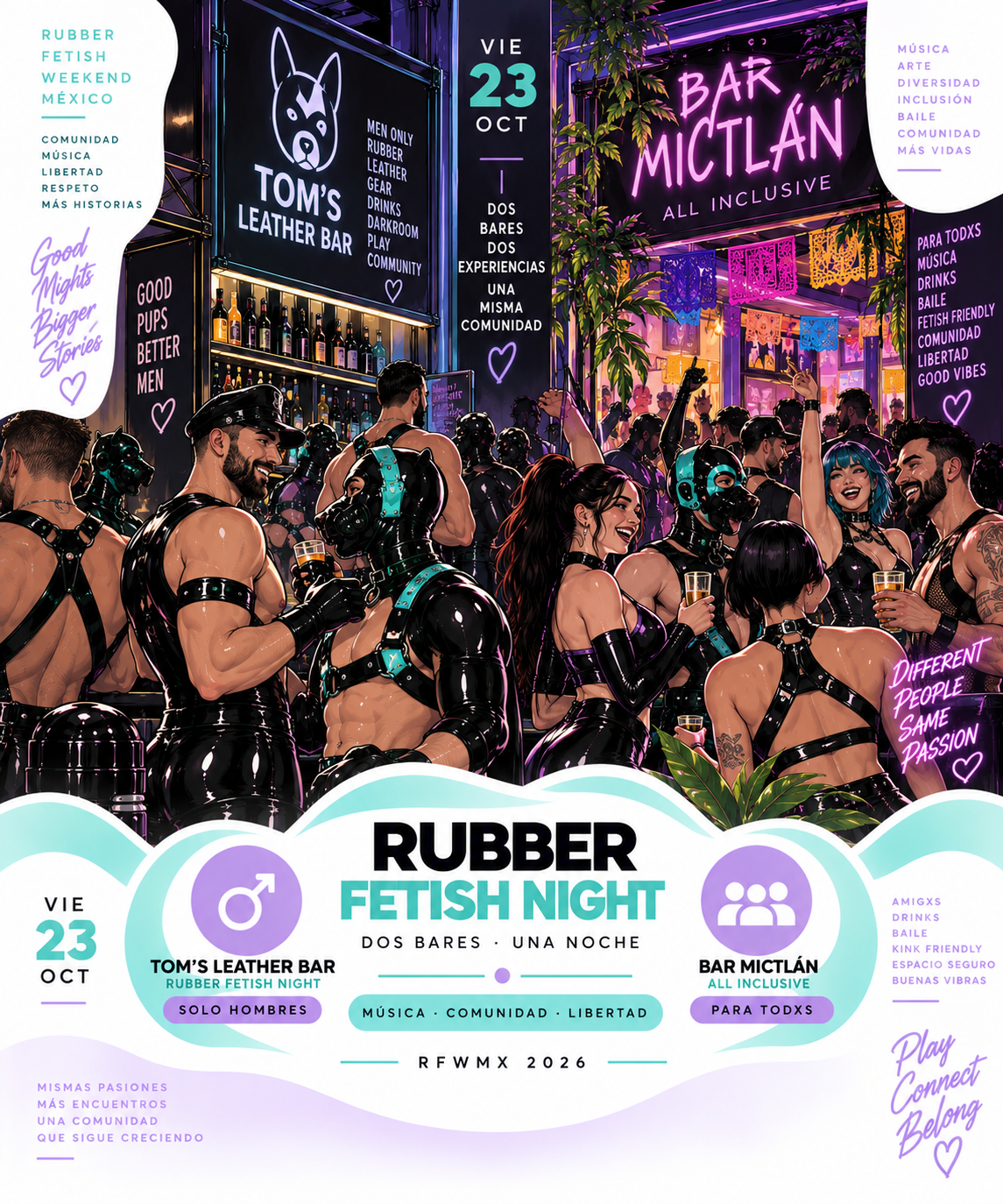 Rubber Fetish Night en Tom’s Leather Bar y All Inclusive en Bar Mictlán